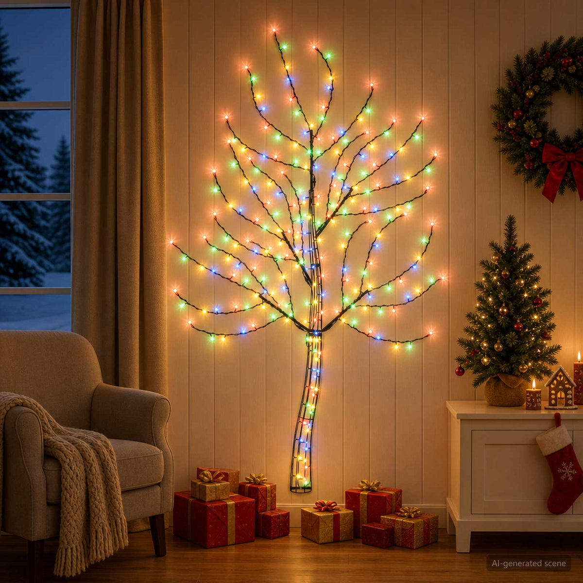 LED χριστουγεννιάτικο δέντρο τοίχου 180 εκ. 200 LED Πολύχρωμο