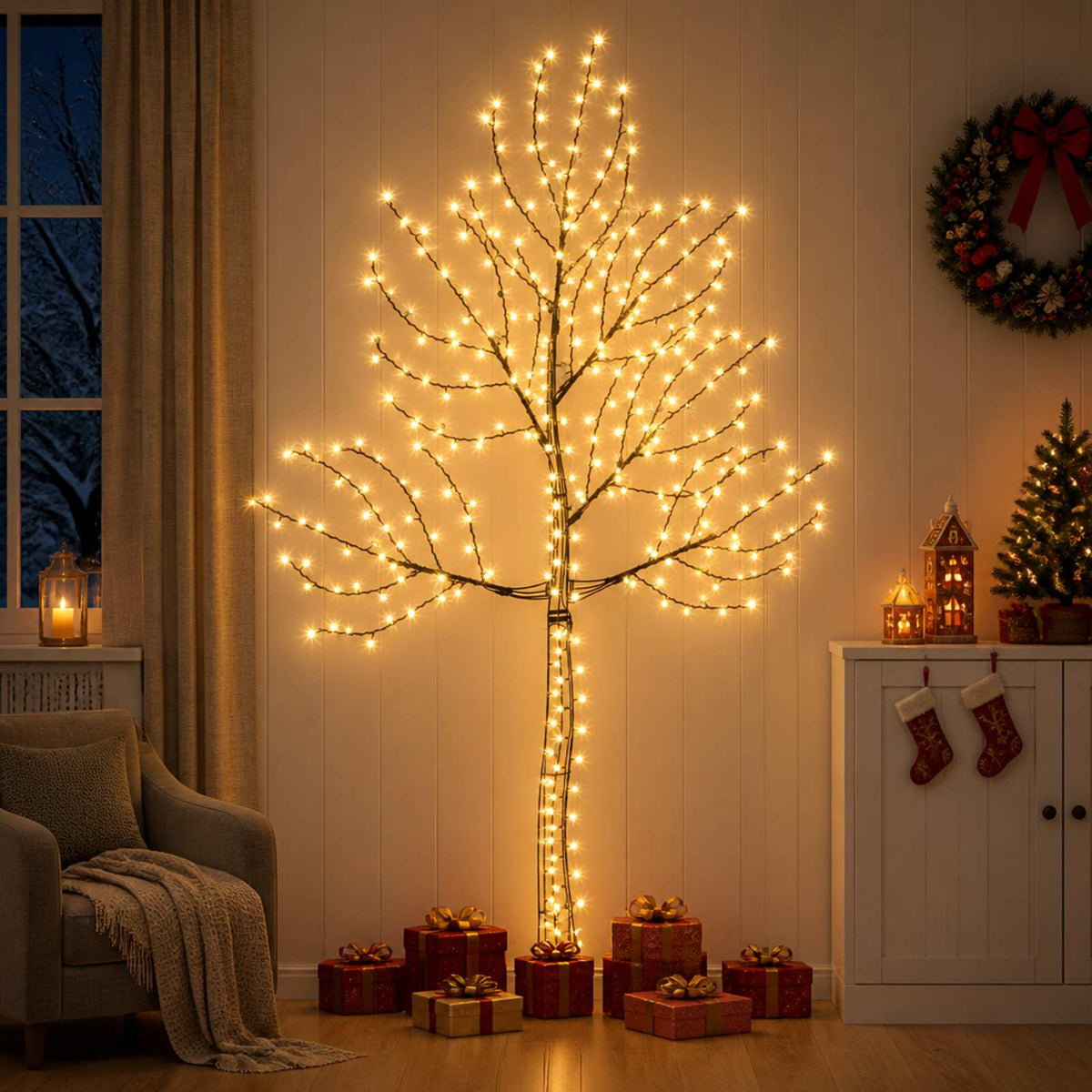 LED χριστουγεννιάτικο δέντρο τοίχου 210 εκ. 312 LED Θερμό λευκό
