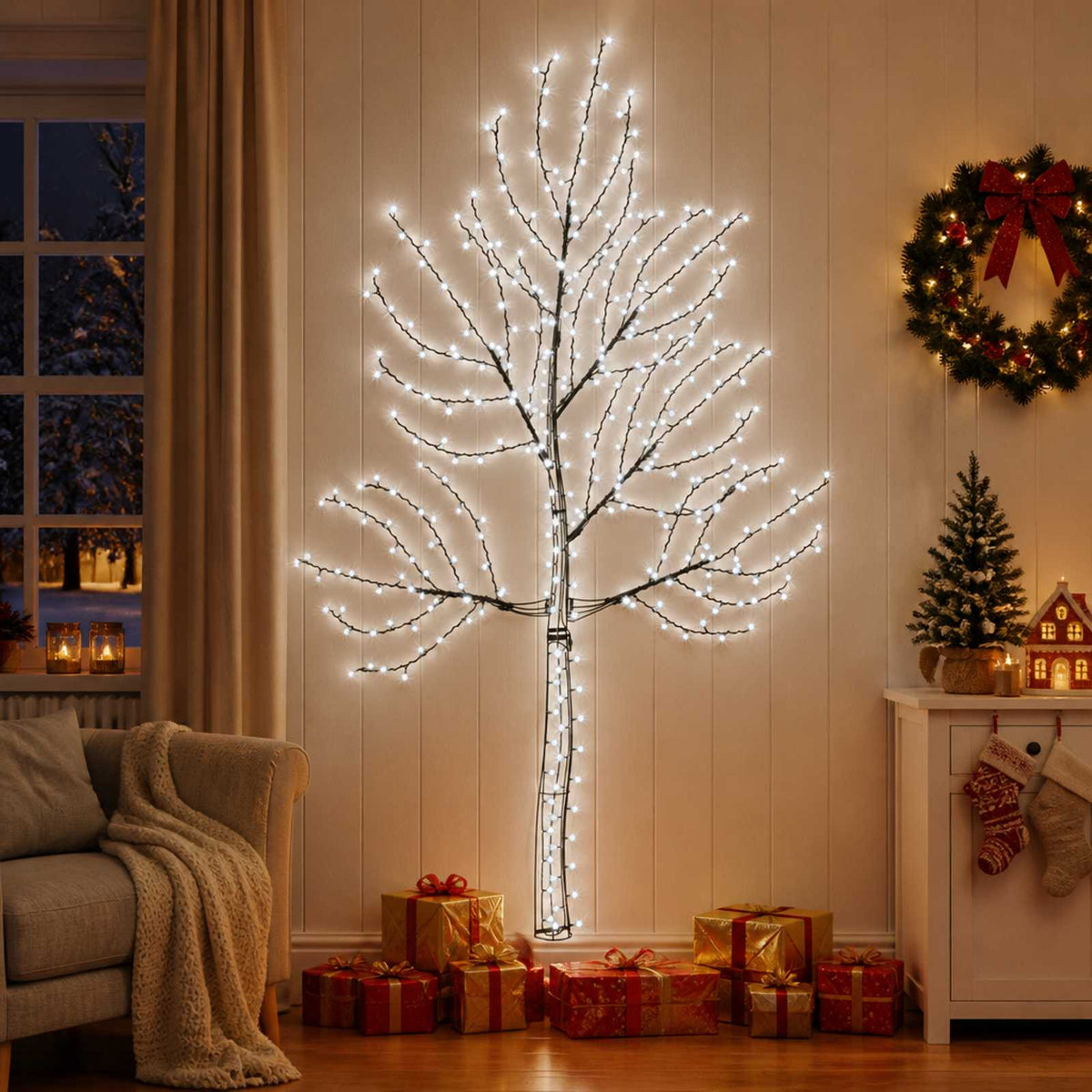 LED χριστουγεννιάτικο δέντρο τοίχου 210 εκ. 312 LED Ψυχρό λευκό - Pakobazaar