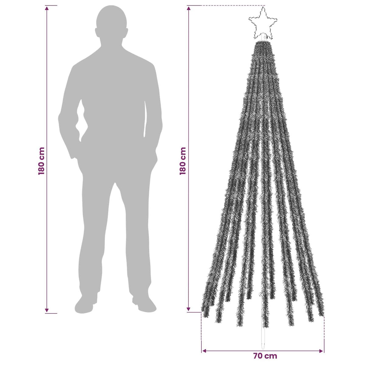 LED Χριστουγεννιάτικο Δέντρο 180 εκ. 255 LED Πολύχρωμο Ατσάλι