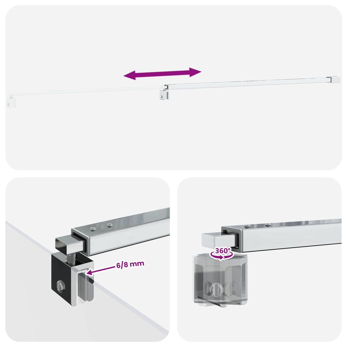 Μπάρα Στήριξης Ντουζιέρας 70-120 cm για γυαλί 6/8 mm Χρωμέ - Pakobazaar