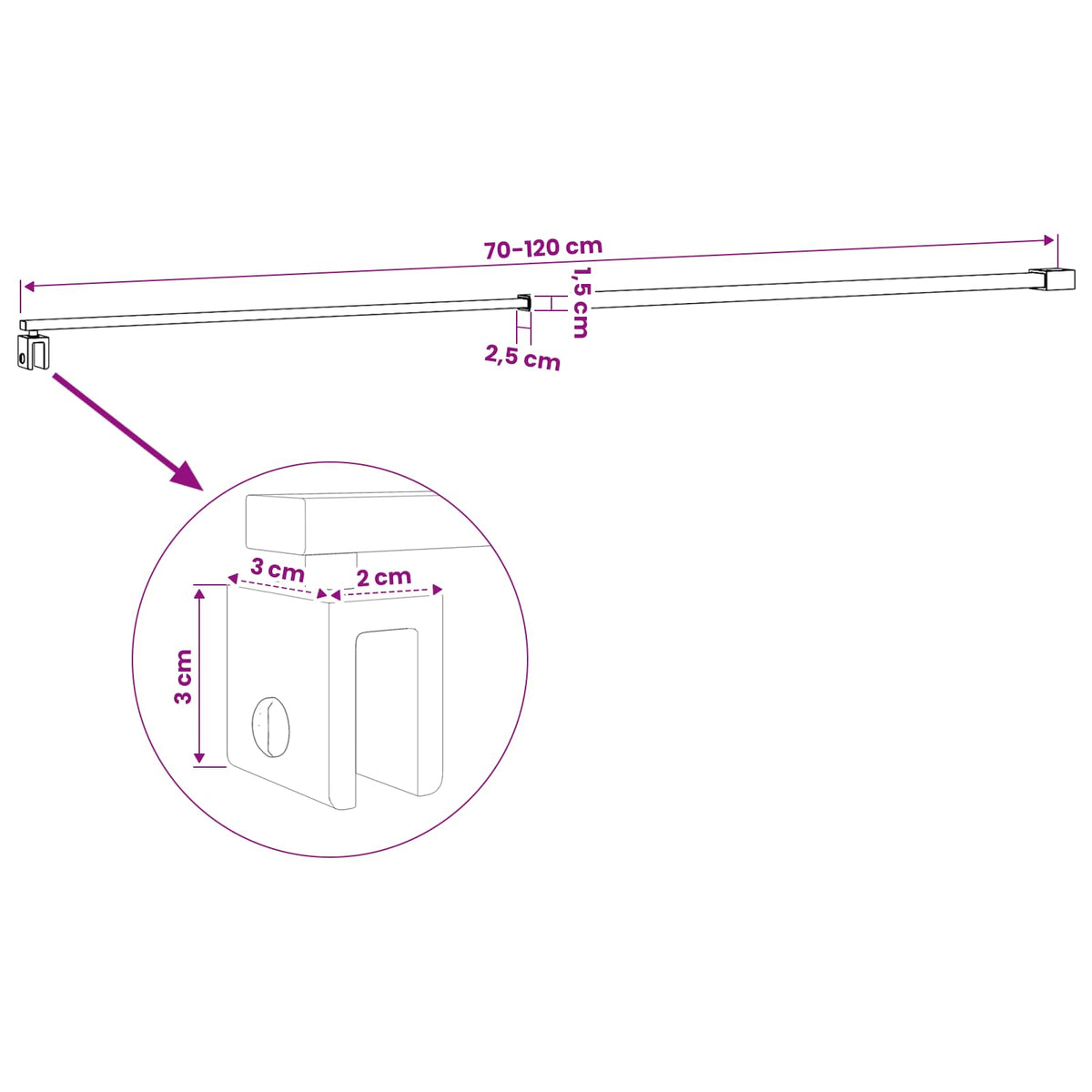 Μπάρα Στήριξης Ντουζιέρας 70-120 cm για γυαλί 6/8 mm Χρωμέ - Pakobazaar