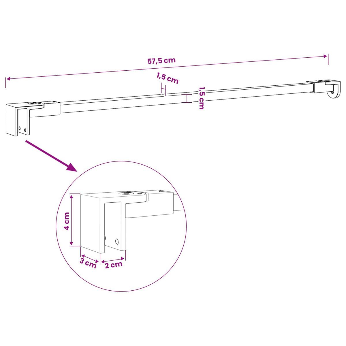 Μπάρα Στήριξης Ντουζιέρας 57,5 cm για γυαλί 68/ mm Μαύρο - Pakobazaar