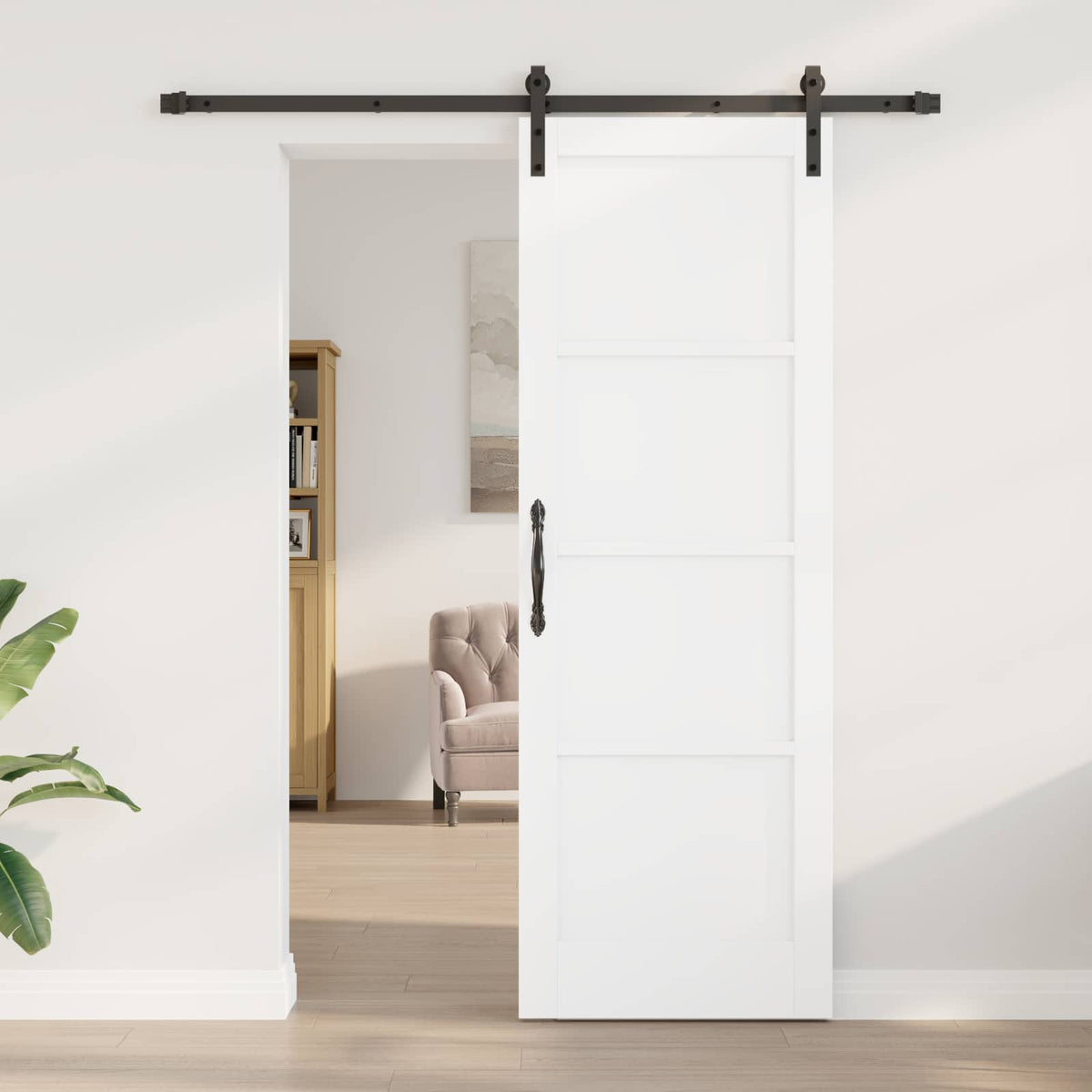 Συρόμενη Πόρτα 73,5 x 211 cm Επεξεργασμένο Ξύλο Λευκό και Μαύρο - Pakobazaar