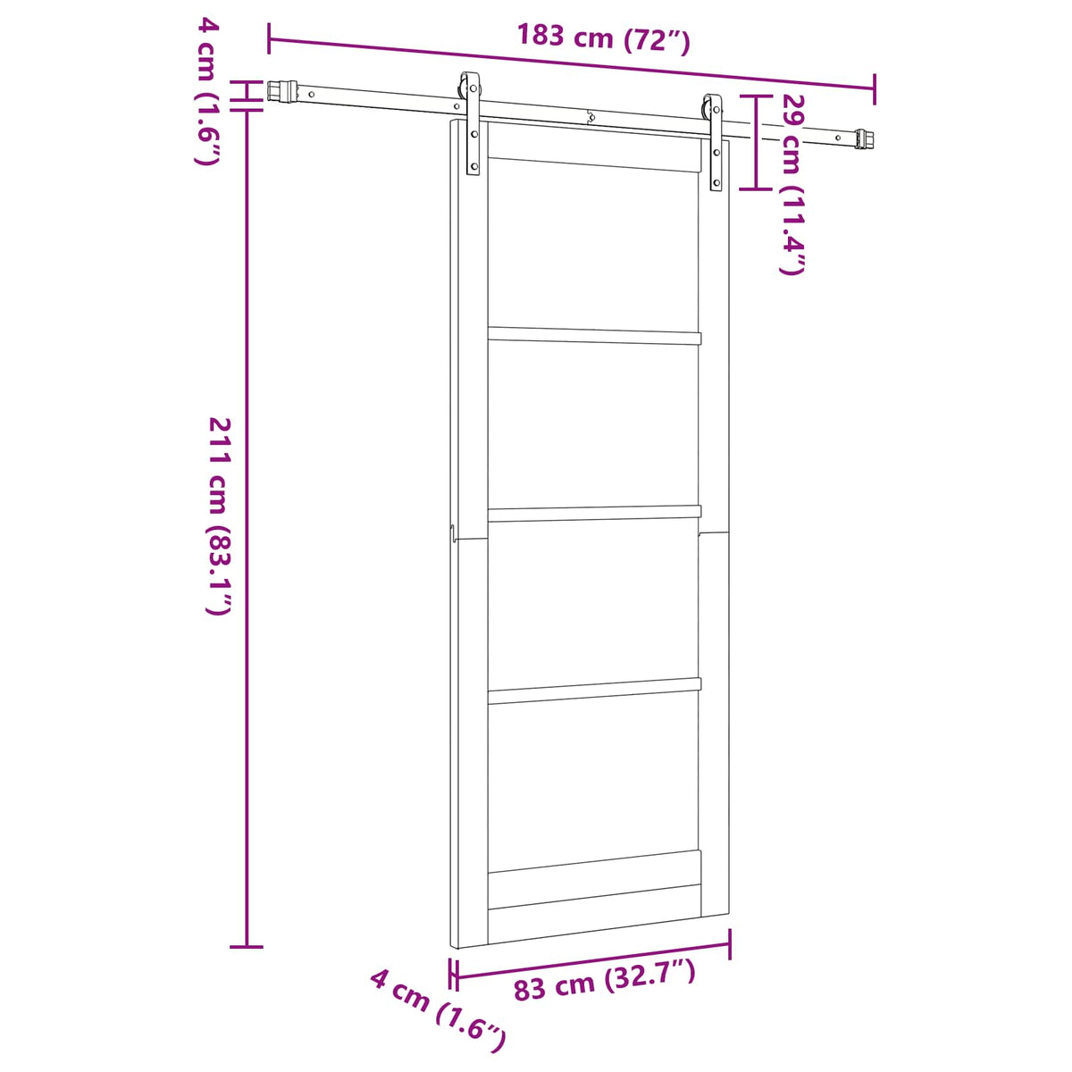 Συρόμενη Πόρτα 83 x 211 cm Επεξεργασμένο Ξύλο Λευκό και Μαύρο - Pakobazaar