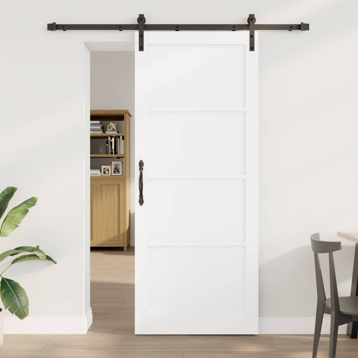 Συρόμενη Πόρτα 86 x 211 cm Επεξεργασμένο Ξύλο Λευκό και Μαύρο - Pakobazaar
