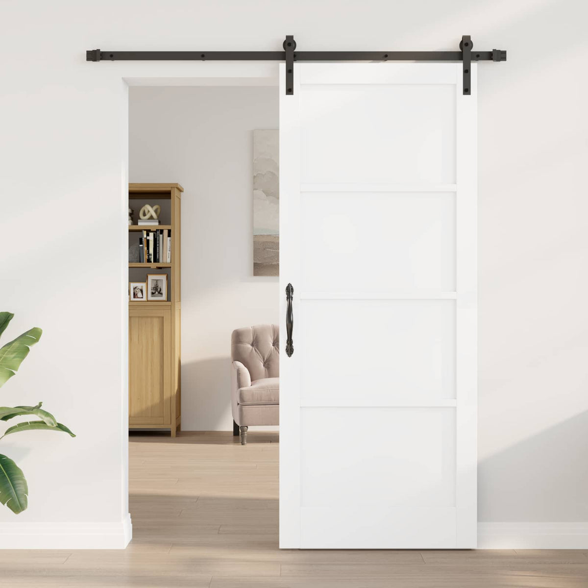 Συρόμενη Πόρτα 86 x 211 cm Επεξεργασμένο Ξύλο Λευκό και Μαύρο - Pakobazaar