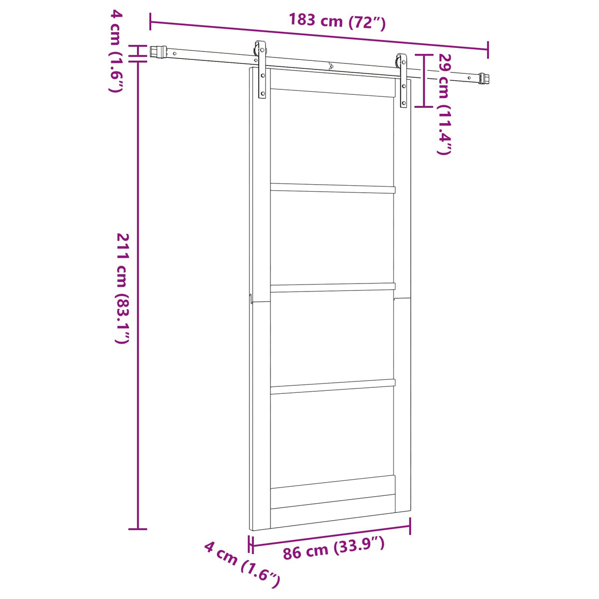 Συρόμενη Πόρτα 86 x 211 cm Επεξεργασμένο Ξύλο Λευκό και Μαύρο - Pakobazaar