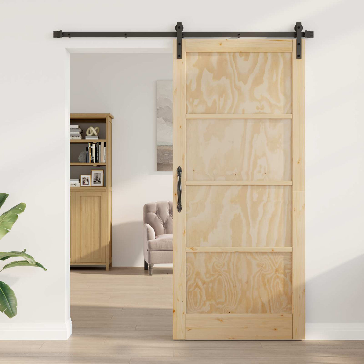 Συρόμενη Πόρτα 93 x 211 cm Επεξεργασμένο Ξύλο Φυσικό και Μαύρο - Pakobazaar