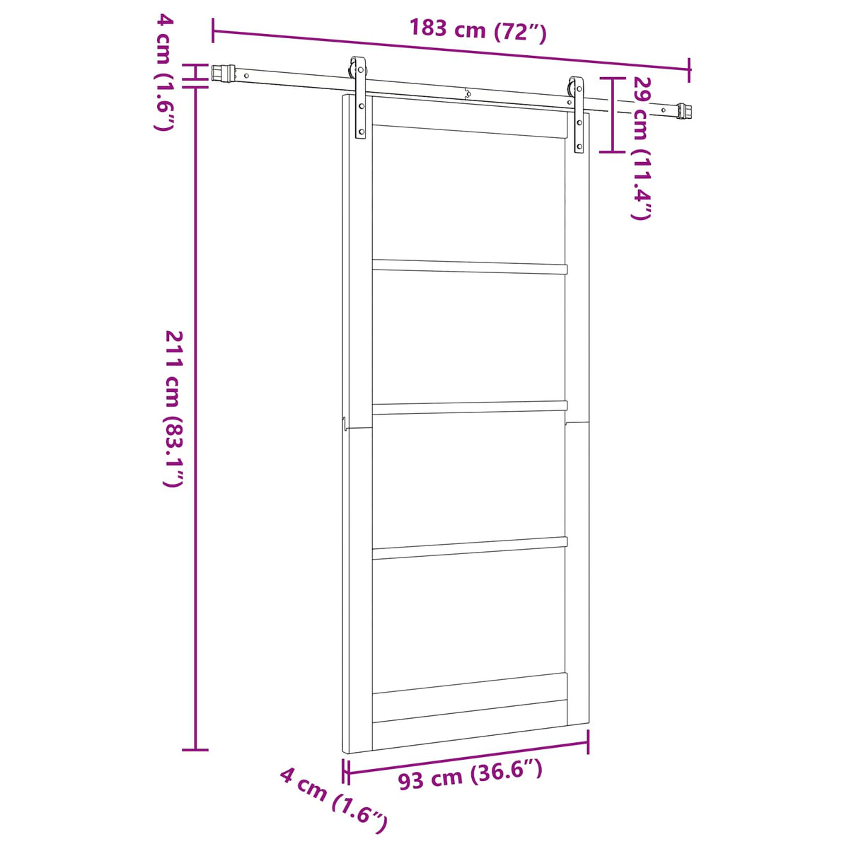 Συρόμενη Πόρτα 93 x 211 cm Επεξεργασμένο Ξύλο Φυσικό και Μαύρο - Pakobazaar