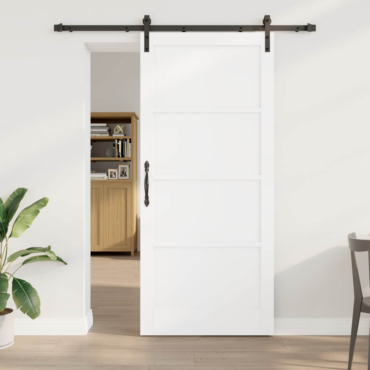 Συρόμενη Πόρτα 93 x 211 cm Επεξεργασμένο Ξύλο Λευκό και Μαύρο