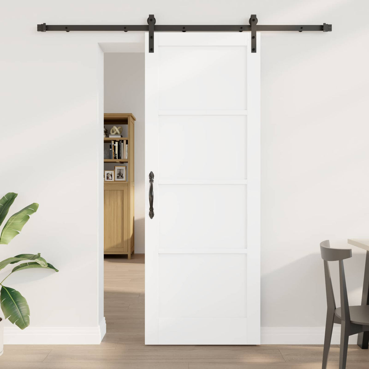 Συρόμενη Πόρτα 78 x 211 cm Επεξεργασμένο Ξύλο Λευκό και Μαύρο - Pakobazaar