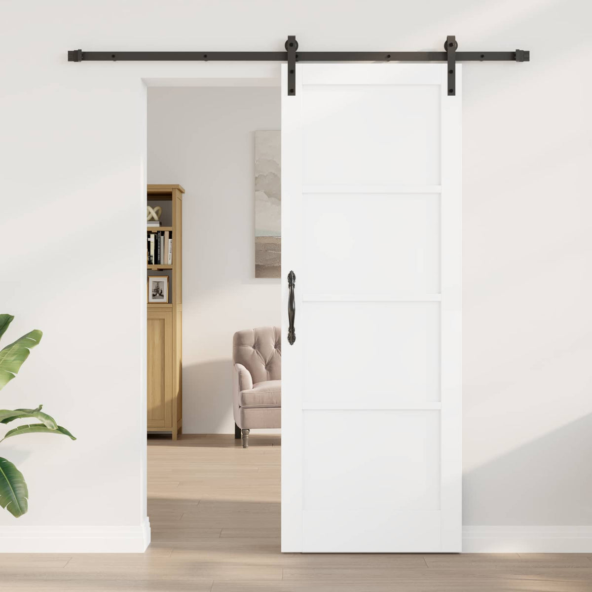 Συρόμενη Πόρτα 78 x 211 cm Επεξεργασμένο Ξύλο Λευκό και Μαύρο - Pakobazaar