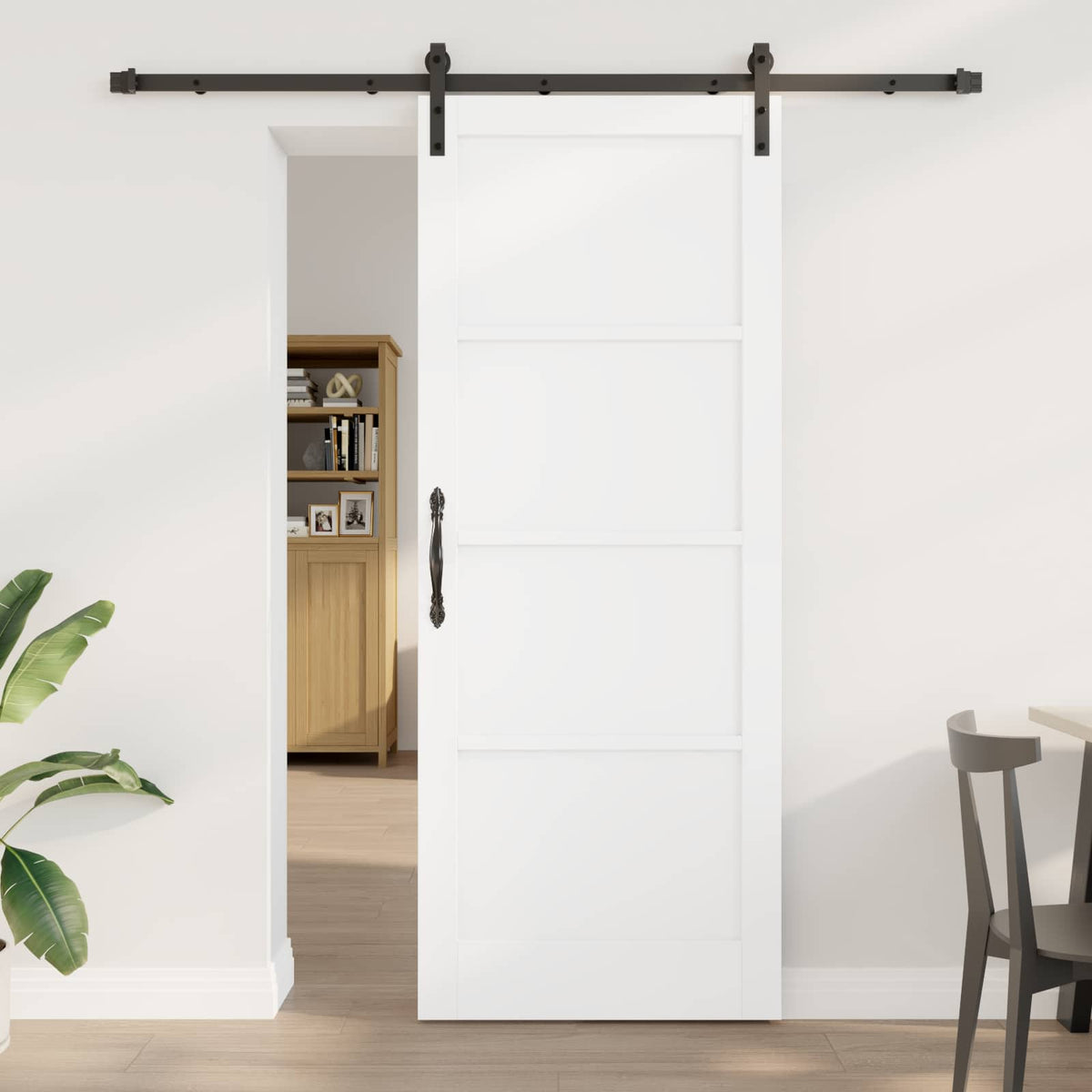 Συρόμενη Πόρτα 83 x 211 cm Επεξεργασμένο Ξύλο Λευκό και Μαύρο