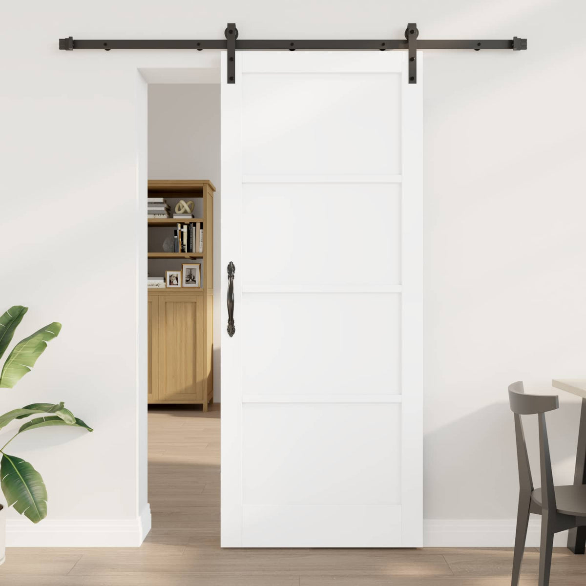 Συρόμενη Πόρτα 86 x 211 cm Επεξεργασμένο Ξύλο Λευκό και Μαύρο - Pakobazaar