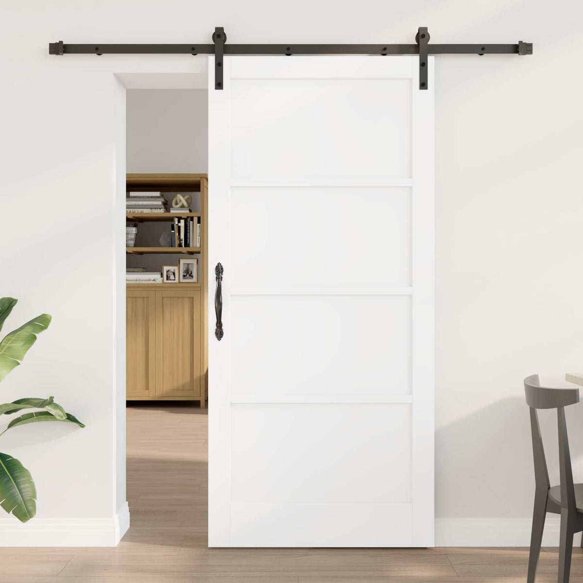 Συρόμενη Πόρτα 93 x 202 cm Επεξεργασμένο Ξύλο Λευκό και Μαύρο - Pakobazaar