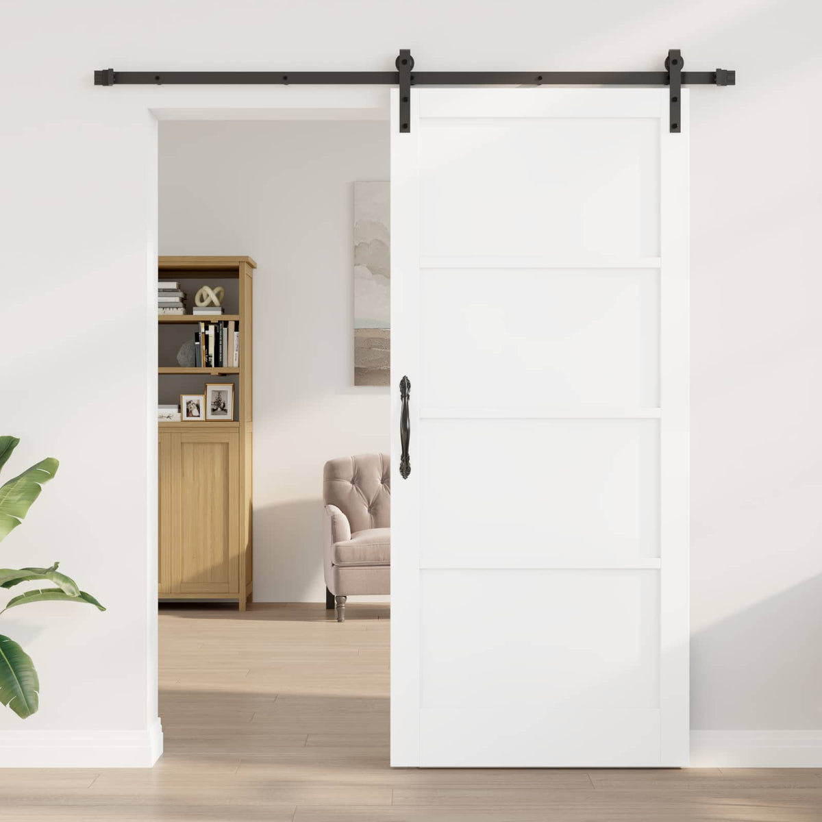 Συρόμενη Πόρτα 93 x 211 cm Επεξεργασμένο Ξύλο Λευκό και Μαύρο