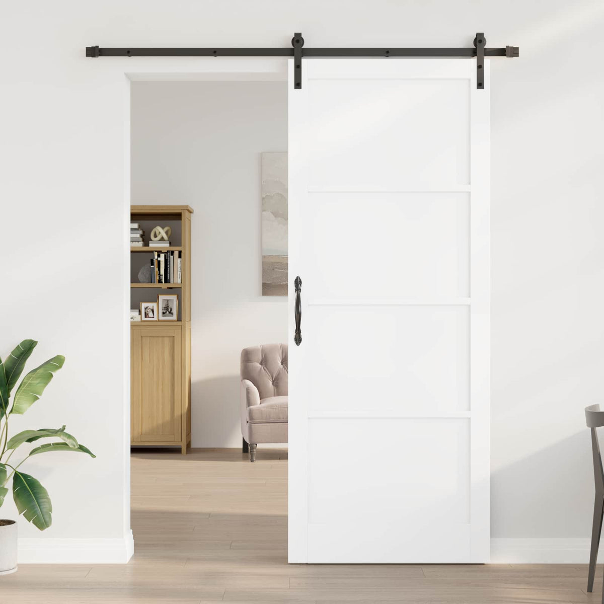 Συρόμενη Πόρτα 93 x 232 cm Επεξεργασμένο Ξύλο Λευκό και Μαύρο - Pakobazaar