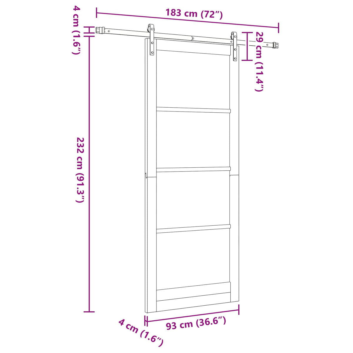 Συρόμενη Πόρτα 93 x 232 cm Επεξεργασμένο Ξύλο Λευκό