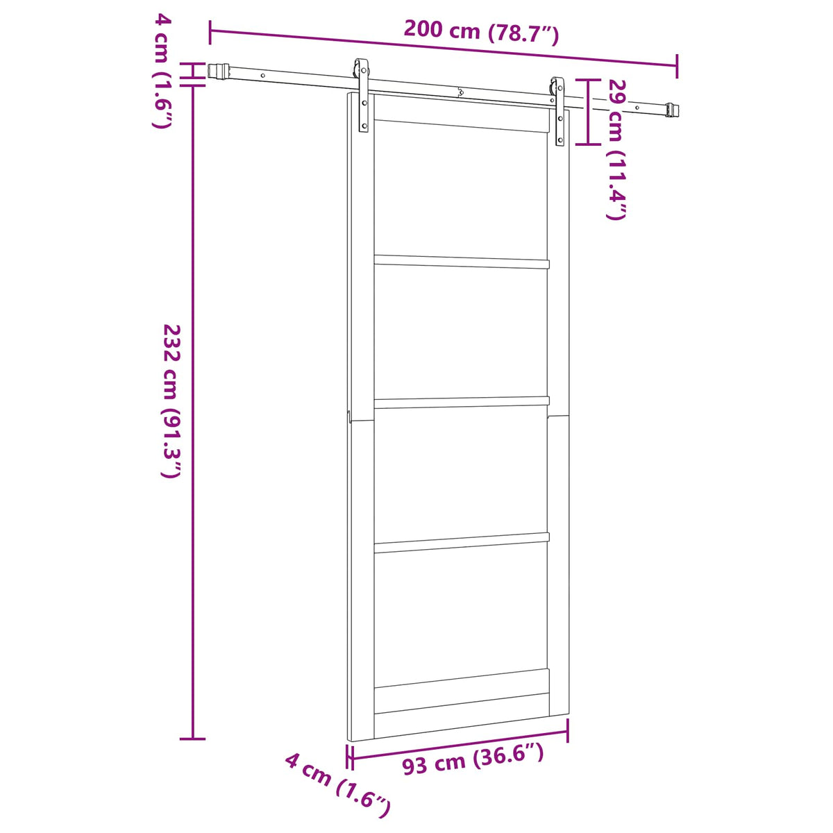 Συρόμενη Πόρτα 93 x 232 cm Επεξεργασμένο Ξύλο Λευκό - Pakobazaar