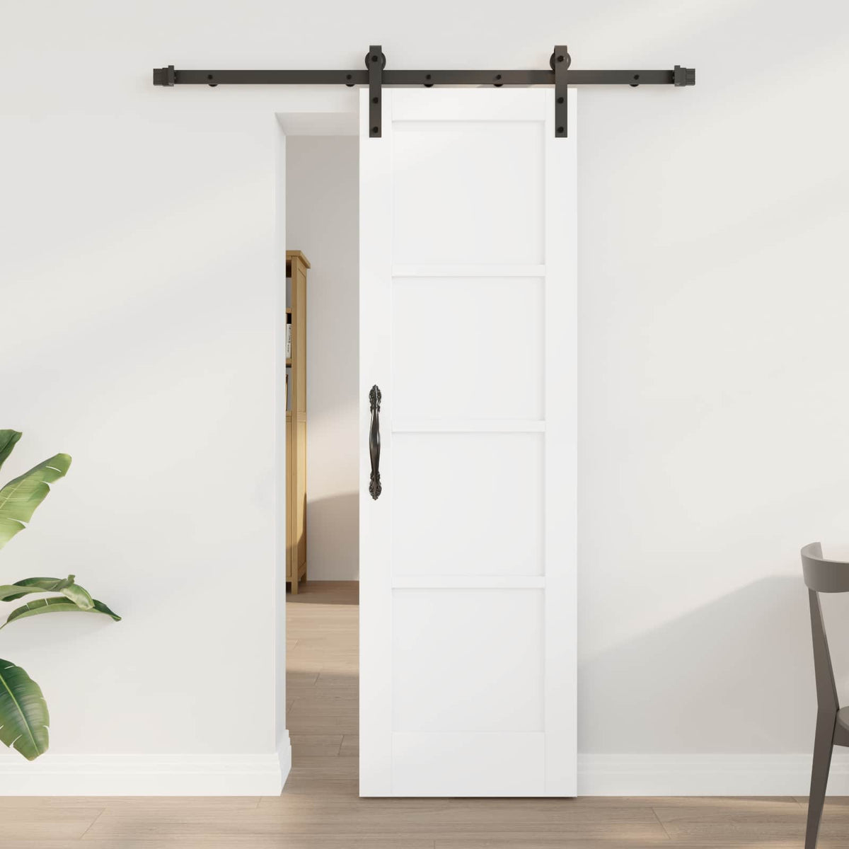 Συρόμενη Πόρτα 61 x 198,5 cm Επεξεργασμένο Ξύλο Λευκό και Μαύρο