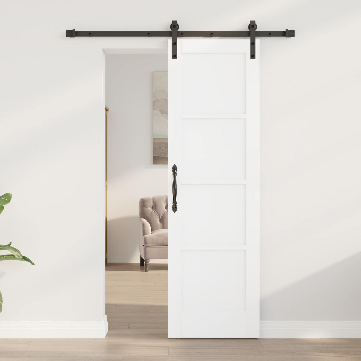 Συρόμενη Πόρτα 61 x 198,5 cm Επεξεργασμένο Ξύλο Λευκό και Μαύρο