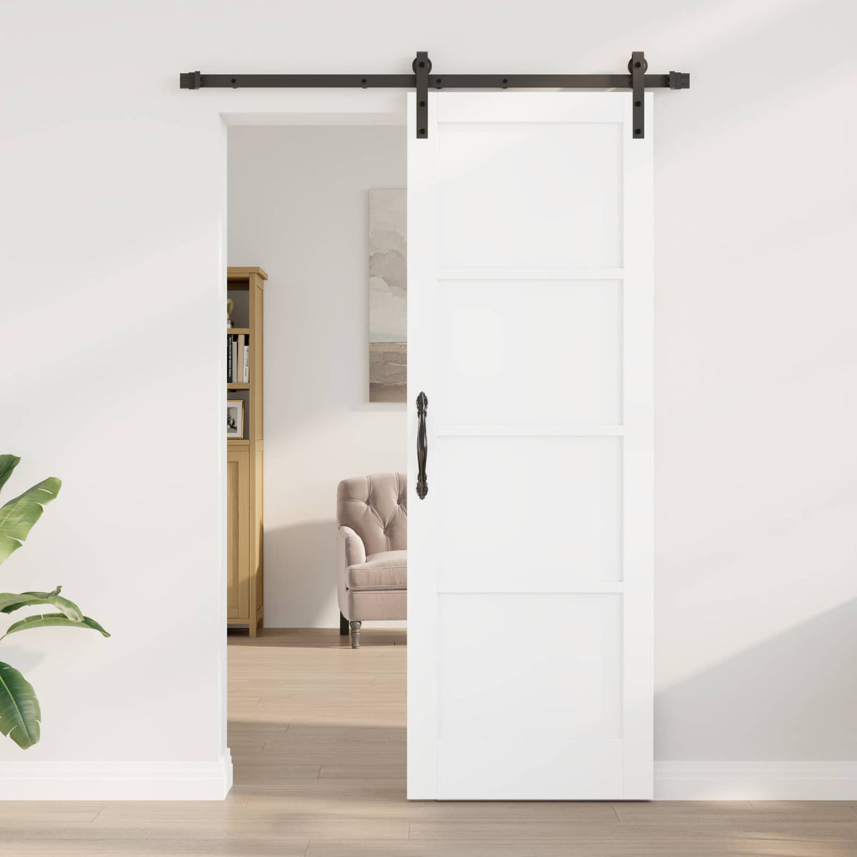 Συρόμενη Πόρτα 73,5 x 211 cm Επεξεργασμένο Ξύλο Λευκό και Μαύρο