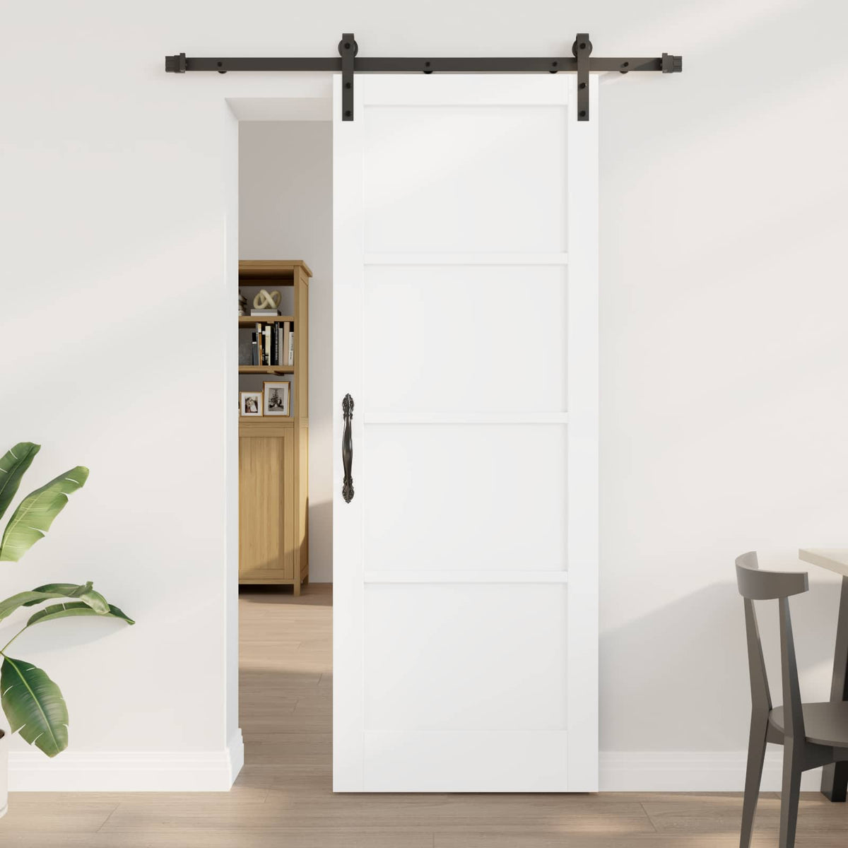Συρόμενη Πόρτα 78 x 211 cm Επεξεργασμένο Ξύλο Λευκό και Μαύρο
