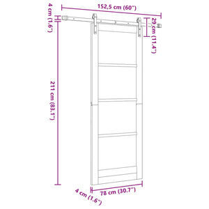 Συρόμενη Πόρτα 78 x 211 cm Επεξεργασμένο Ξύλο Λευκό και Μαύρο
