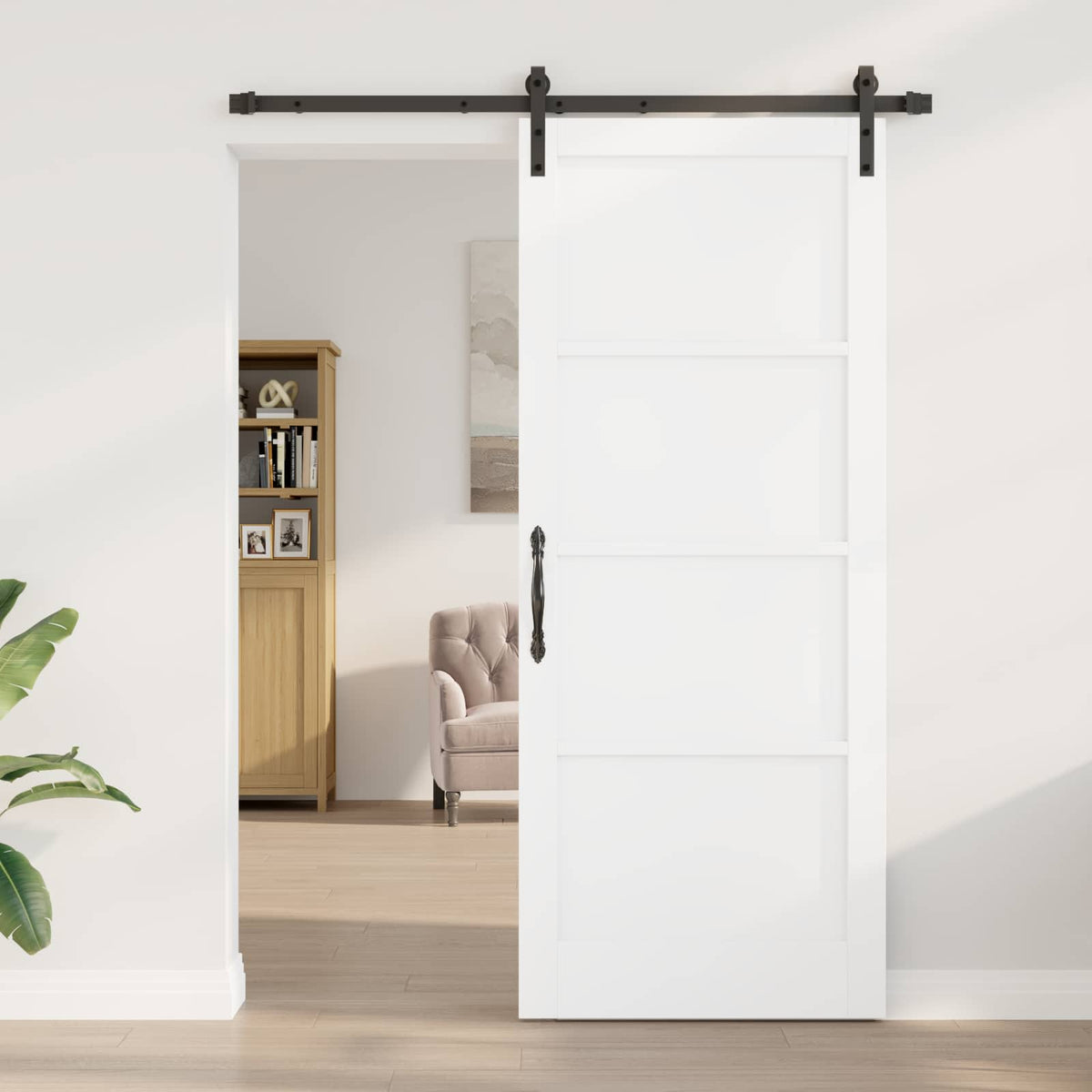Συρόμενη Πόρτα 86 x 211 cm Επεξεργασμένο Ξύλο Λευκό και Μαύρο