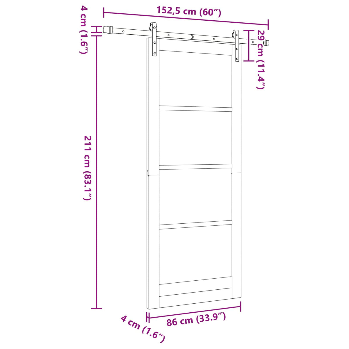 Συρόμενη Πόρτα 86 x 211 cm Επεξεργασμένο Ξύλο Λευκό και Μαύρο