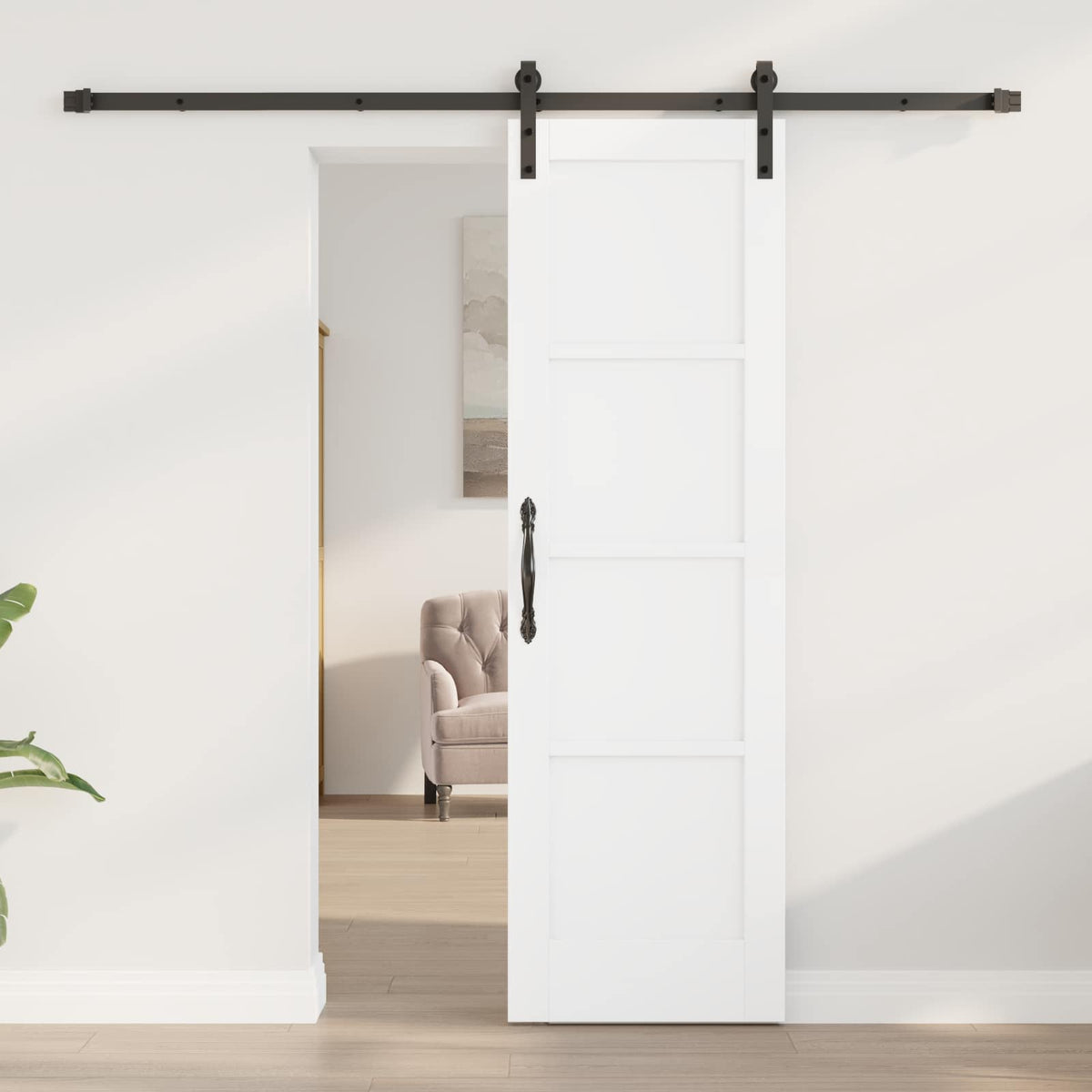 Συρόμενη Πόρτα 61 x 198,5 cm Επεξεργασμένο Ξύλο Λευκό και Μαύρο