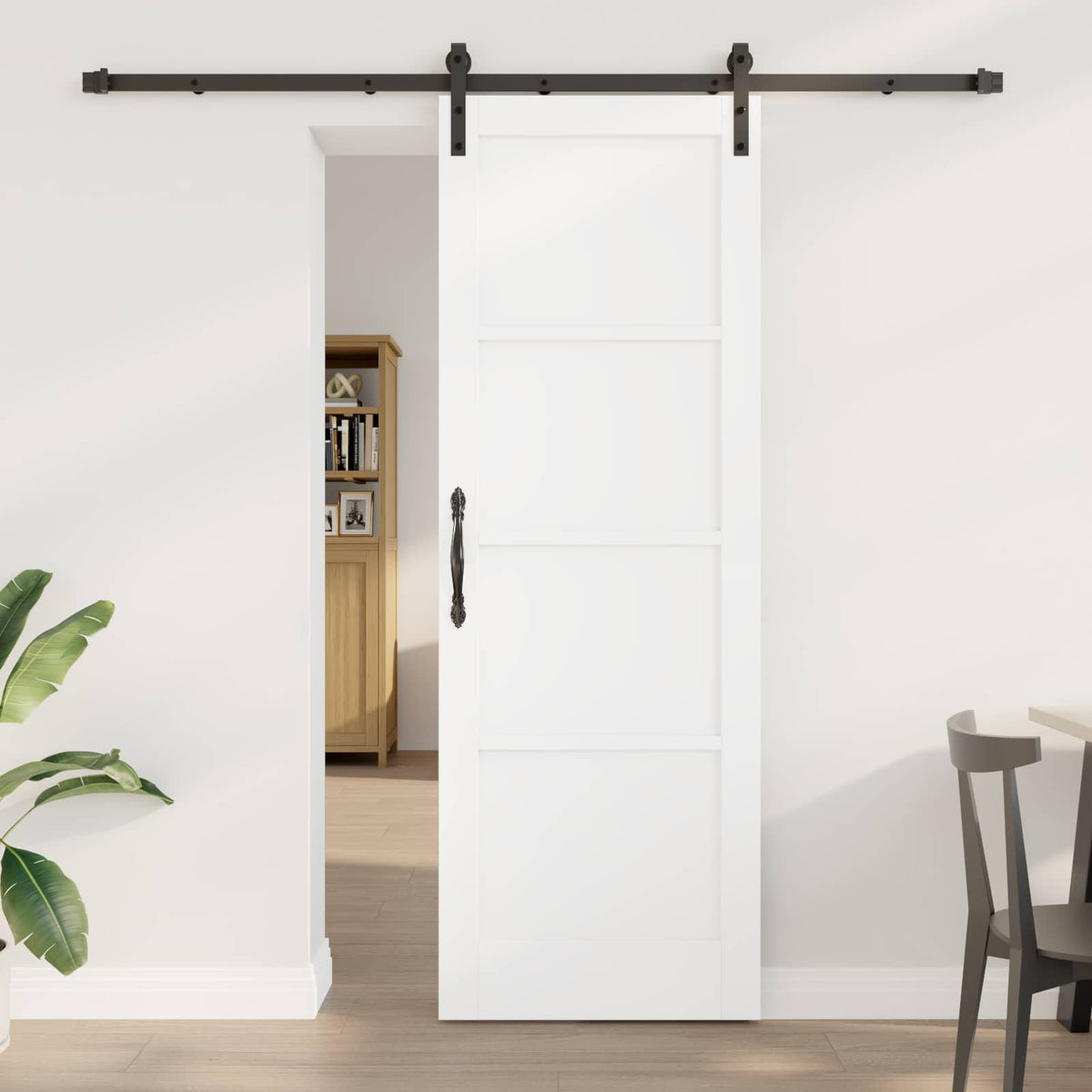 Συρόμενη Πόρτα 73,5 x 211 cm Επεξεργασμένο Ξύλο Λευκό και Μαύρο