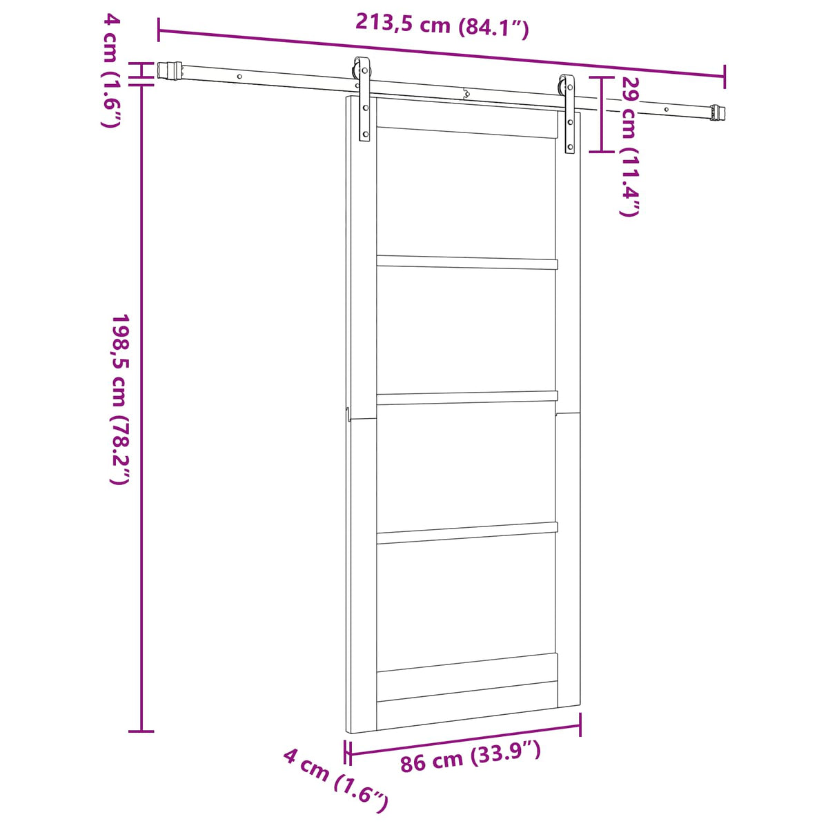 Συρόμενη Πόρτα 86 x 198,5 cm Επεξεργασμένο Ξύλο Λευκό και Μαύρο