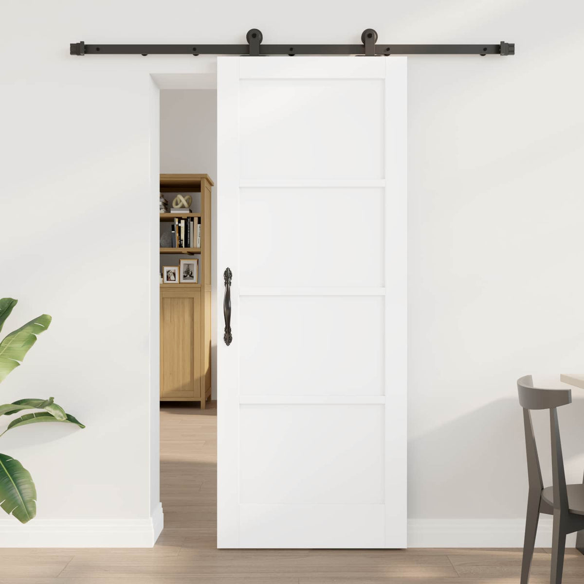 Συρόμενη Πόρτα 78 x 202 cm Επεξεργασμένο Ξύλο Λευκό και Μαύρο