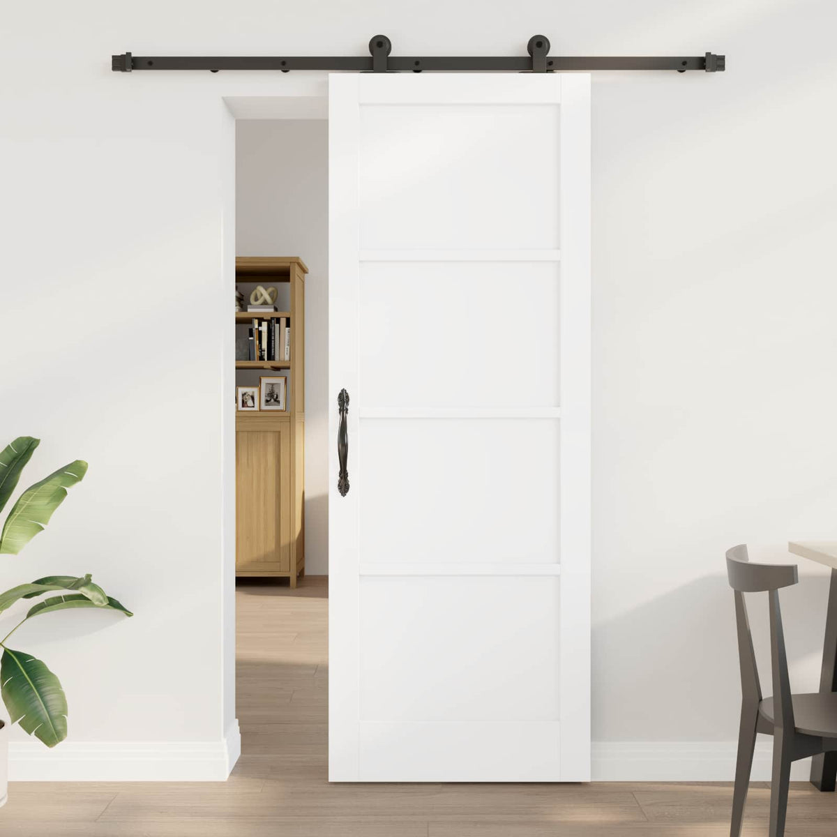Συρόμενη Πόρτα 78 x 211 cm Επεξεργασμένο Ξύλο Λευκό και Μαύρο