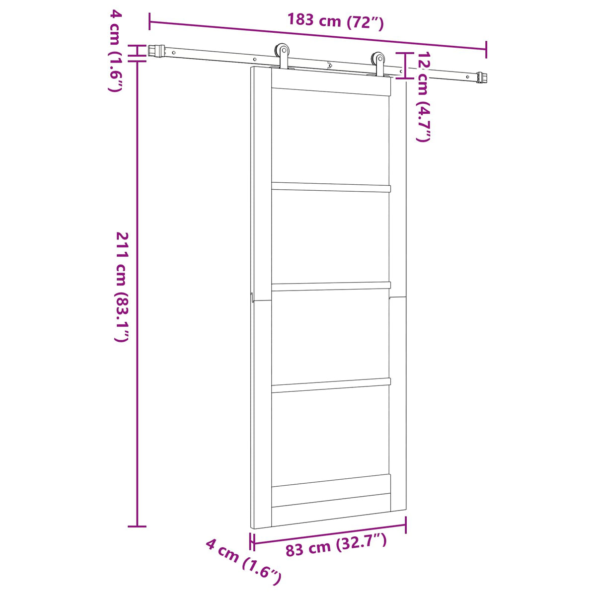 Συρόμενη Πόρτα 83 x 211 cm Επεξεργασμένο Ξύλο Λευκό και Μαύρο
