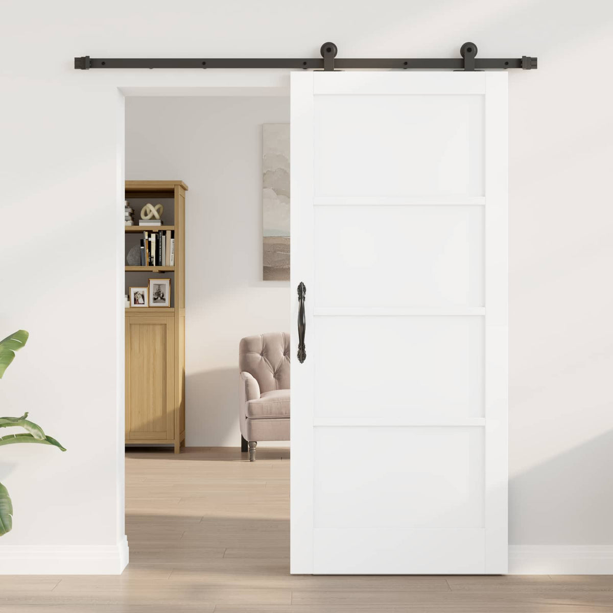 Συρόμενη Πόρτα 86 x 198,5 cm Επεξεργασμένο Ξύλο Λευκό και Μαύρο