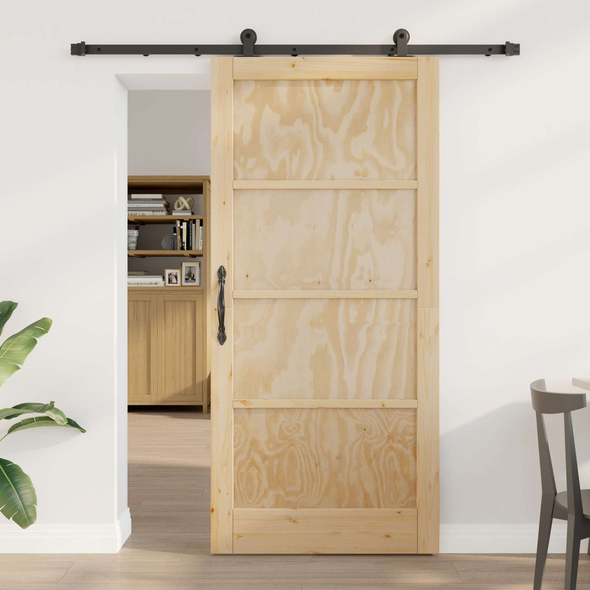Συρόμενη Πόρτα 93 x 202 cm Επεξεργασμένο Ξύλο Φυσικό και Μαύρο