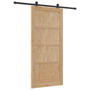 Συρόμενη Πόρτα 93 x 202 cm Επεξεργασμένο Ξύλο Φυσικό και Μαύρο