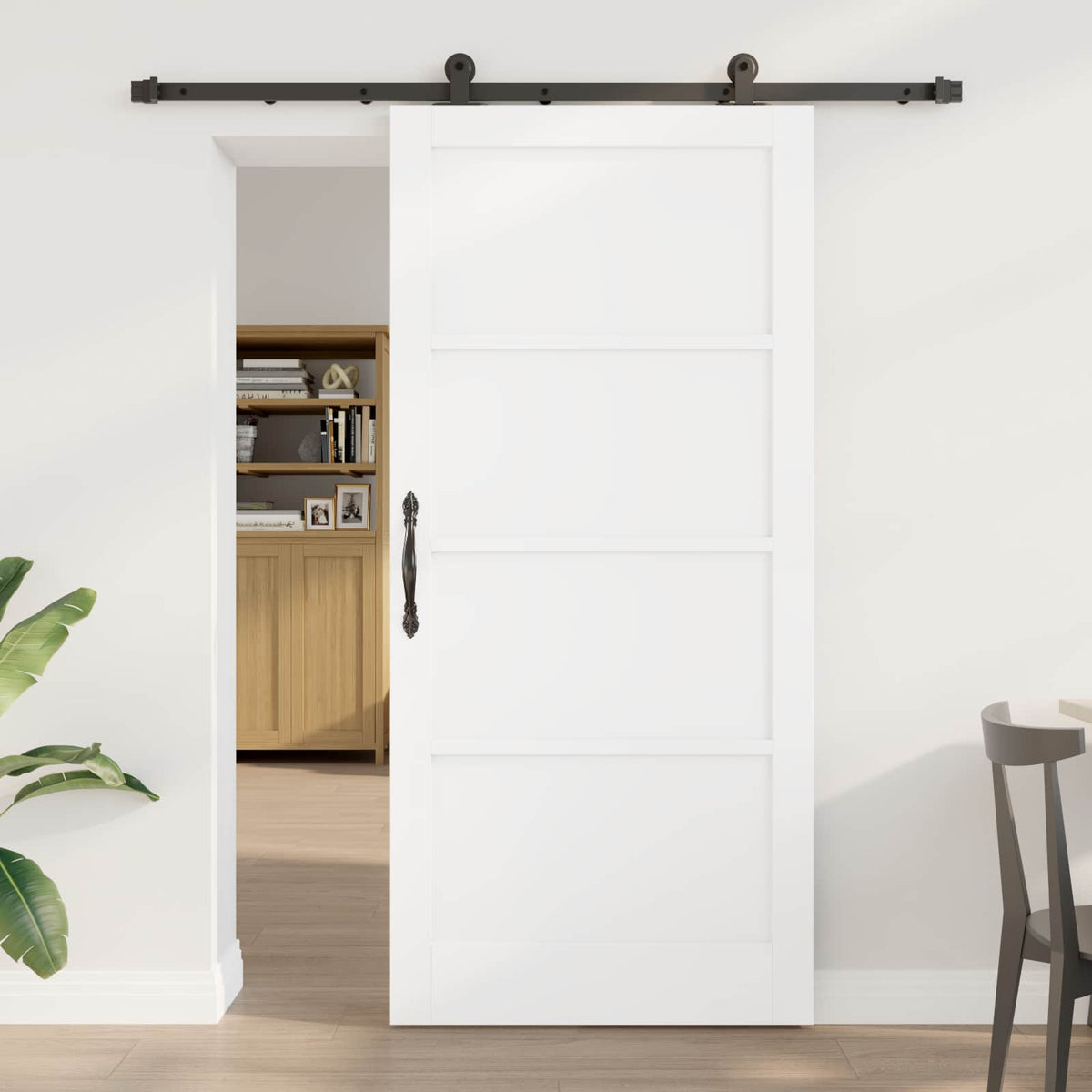 Συρόμενη Πόρτα 93 x 202 cm Επεξεργασμένο Ξύλο Λευκό και Μαύρο