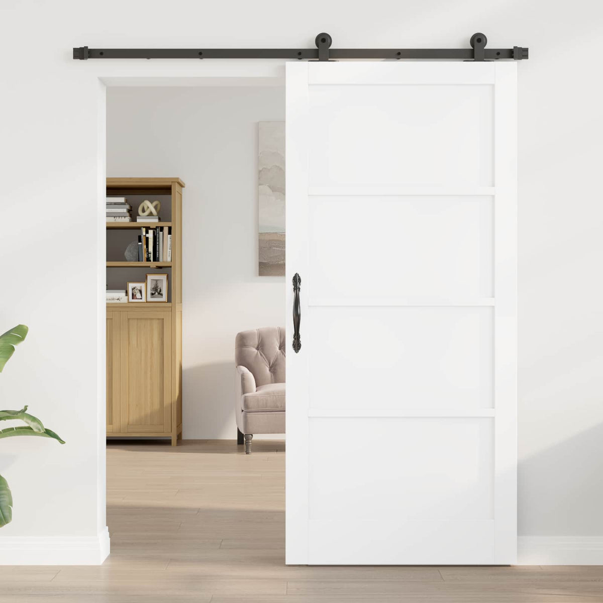 Συρόμενη Πόρτα 93 x 202 cm Επεξεργασμένο Ξύλο Λευκό και Μαύρο