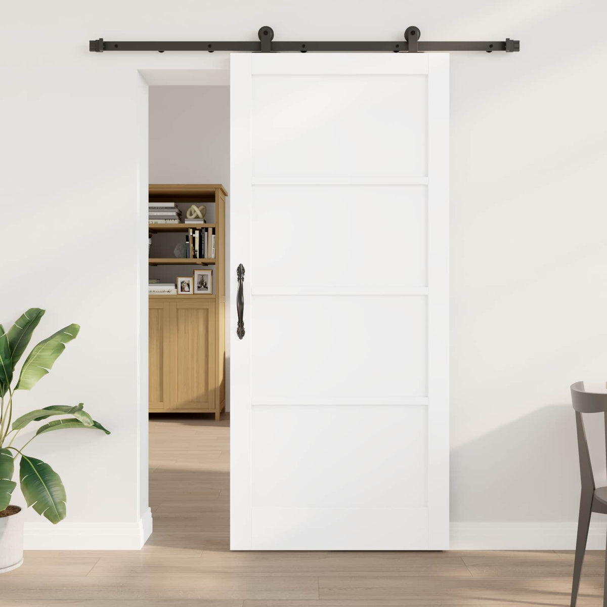 Συρόμενη Πόρτα 93 x 211 cm Επεξεργασμένο Ξύλο Λευκό και Μαύρο - Pakobazaar