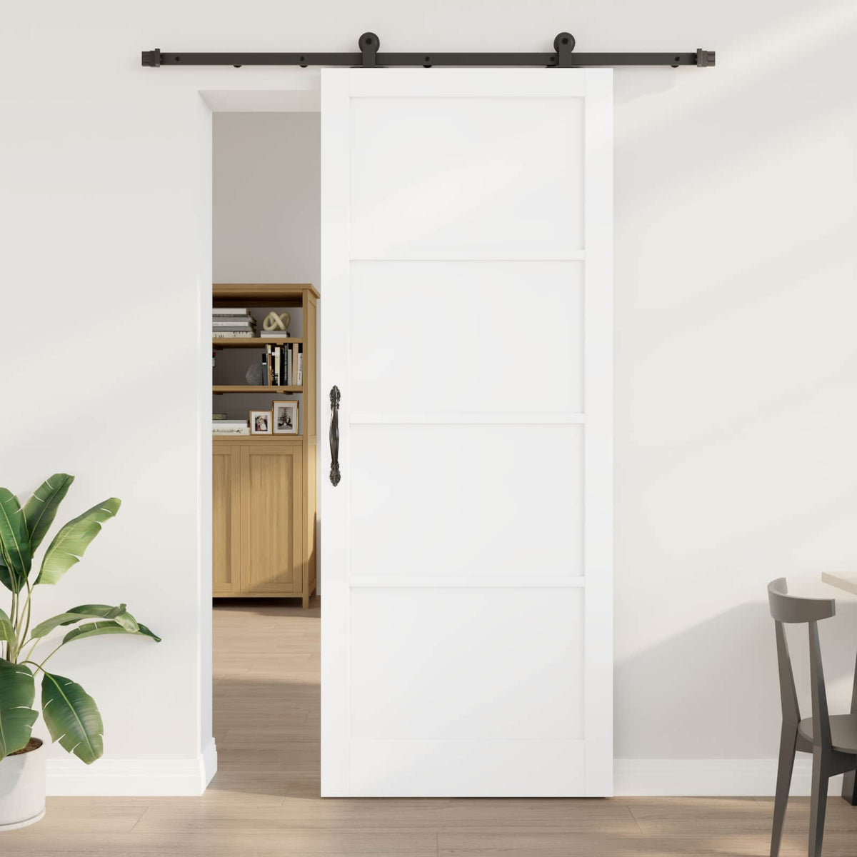Συρόμενη Πόρτα 93 x 232 cm Επεξεργασμένο Ξύλο Λευκό και Μαύρο - Pakobazaar