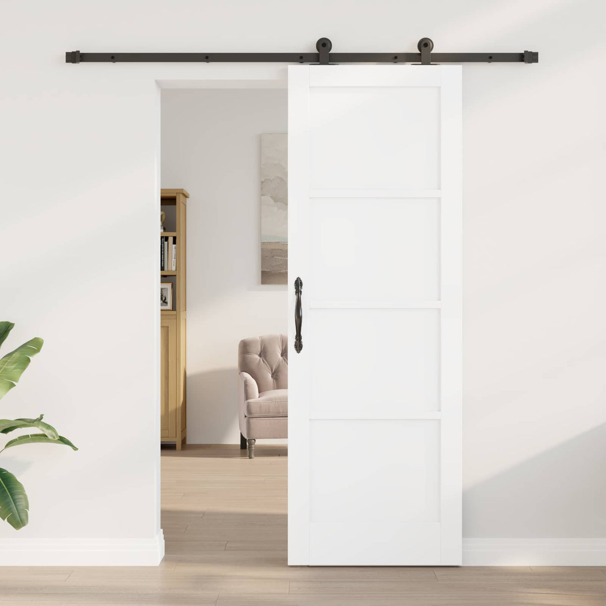 Συρόμενη Πόρτα 73,5 x 211 cm Επεξεργασμένο Ξύλο Λευκό και Μαύρο - Pakobazaar