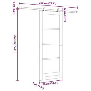 Συρόμενη Πόρτα 78 x 202 cm Επεξεργασμένο Ξύλο Λευκό και Μαύρο - Pakobazaar