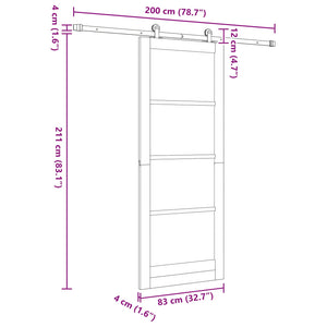 Συρόμενη Πόρτα 83 x 211 cm Επεξεργασμένο Ξύλο Λευκό και Μαύρο - Pakobazaar