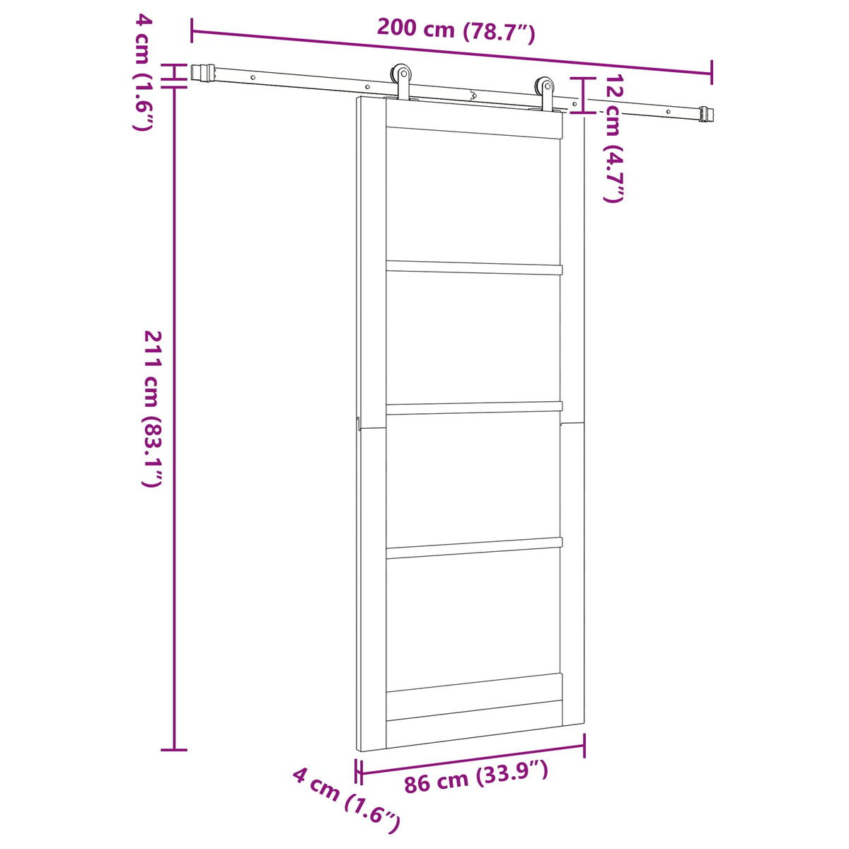Συρόμενη Πόρτα 86 x 211 cm Επεξεργασμένο Ξύλο Λευκό και Μαύρο - Pakobazaar