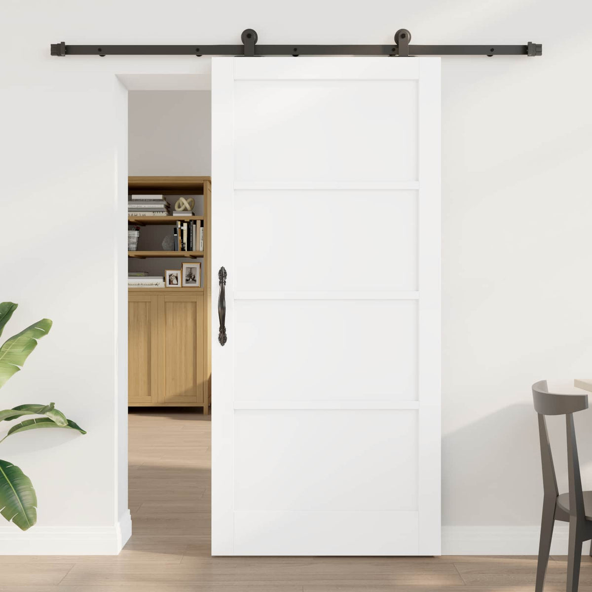 Συρόμενη Πόρτα 93 x 202 cm Επεξεργασμένο Ξύλο Λευκό και Μαύρο - Pakobazaar