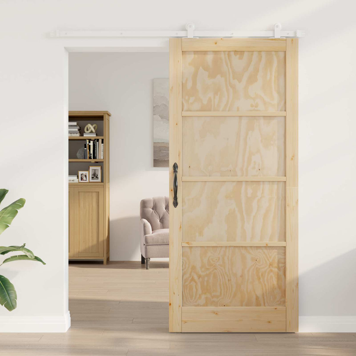 Συρόμενη Πόρτα 93 x 211 cm Επεξεργασμένο Ξύλο Φυσικό και Λευκό